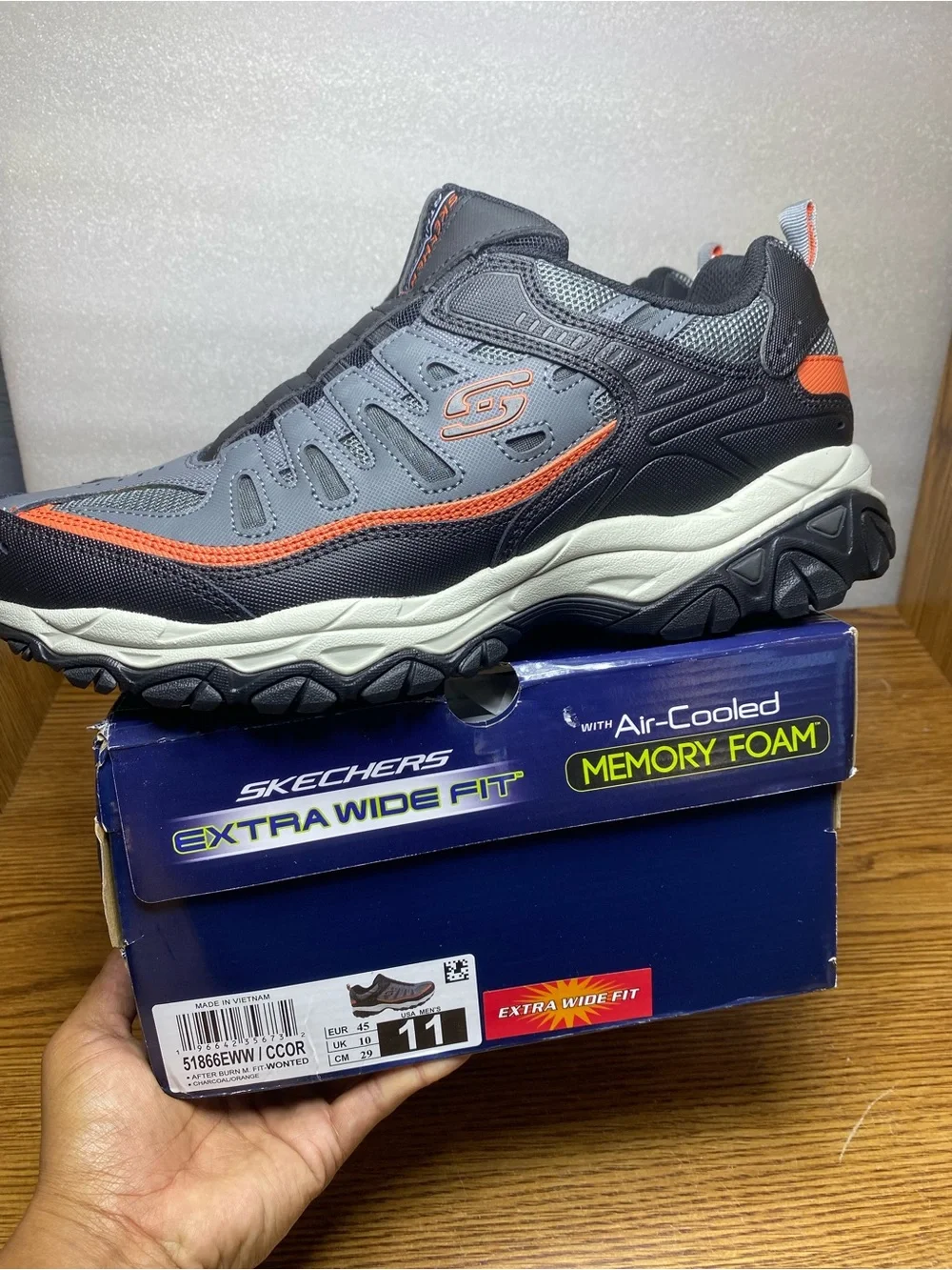 Skechers After Burn Memory Foam Shoes Black Gray Mens Size 11 Extra Wide Fit New